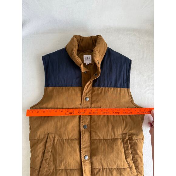 Gap Mens Puffer Vest Medium Colorblock Tan Navy Fall Utility Rugged Streetwear - Picture 6 of 7